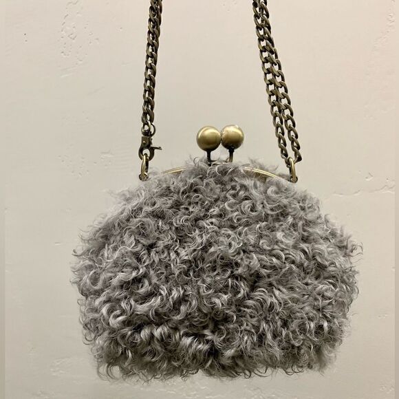 Handmade Genuine Curly Shearling Kisslock Wristlet/Shoulder Bag/Crossbody - Picture 9 of 16